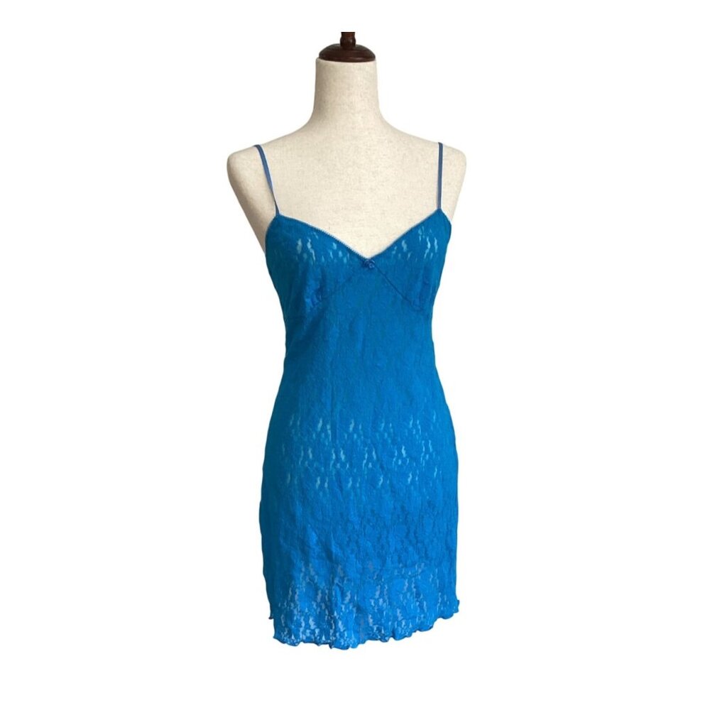 August Moon Intimates Lace Slip Dress Babydoll blue Size M Y2K fairy
